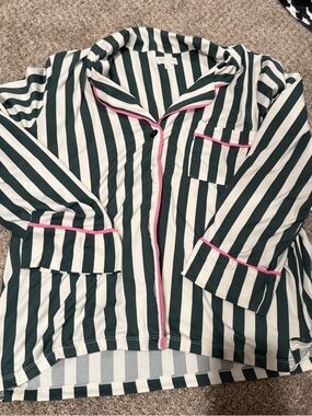 Beauty Sleep Social Striped Button-Front Pajama Set with Pink Piping